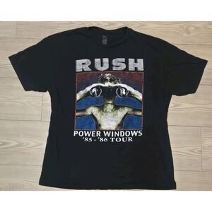RUSH Power Windows Tour Shirt Mens Large Reprint Black 1985-86 Cut Tag Concert